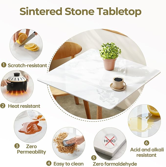 Square Table Top, 27.5” White Sintered Stone Tabletop, DIY Replacement & Cover Marble Desktop, Scratch & Wear Resistant, Suitable for Indoor & Outdoor