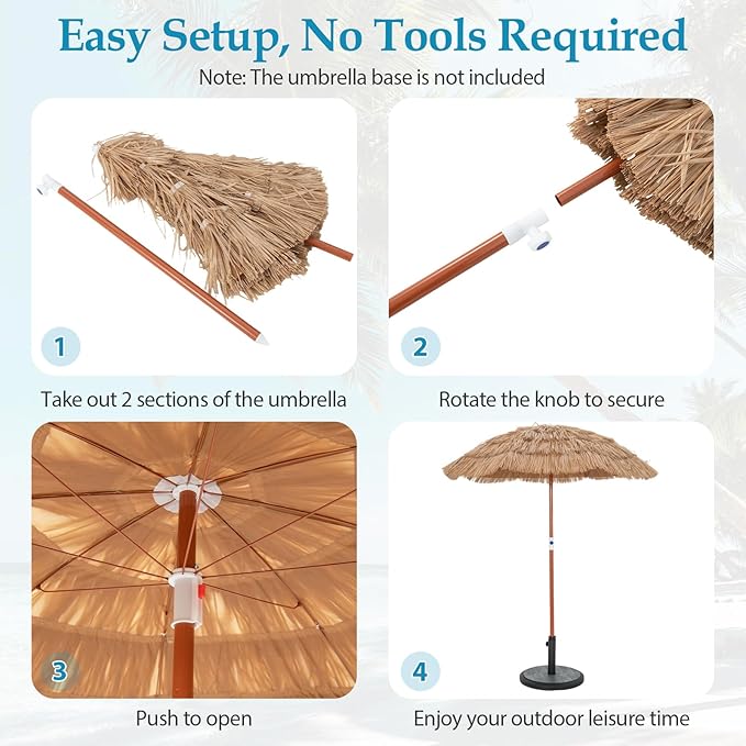 HAPPYGRILL 6 FT Tiki Thatched Umbrella, Hawaiian Tropical Palapa Style Patio Beach Umbrella w/Tilt, Portable Carrying Bag, PP Thatch Grass Pool Parasol for Garden Pool Yard Outdoor