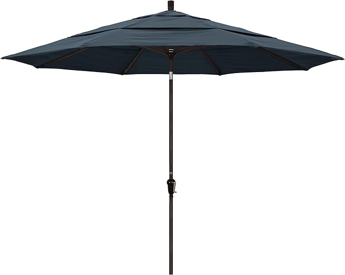 California Umbrella 11' Round Aluminum Market Umbrella, Crank Lift, Auto Tilt, Bronze Pole, Pacifica Sapphire