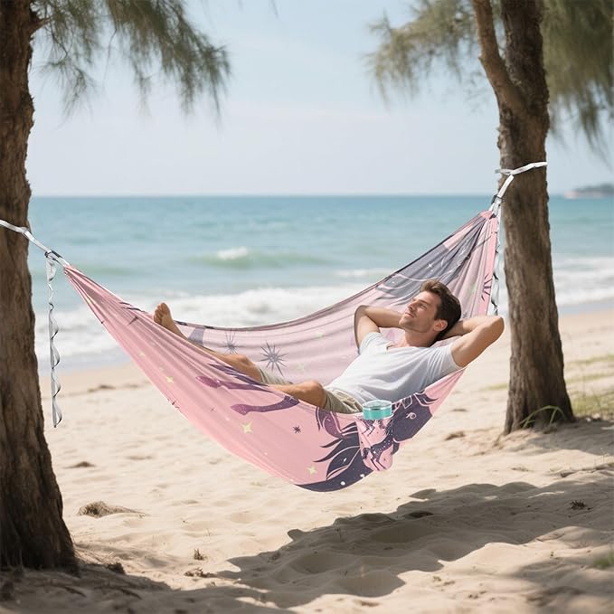 Purple Fantasy Star Unicorns 330lb Capacity Camping Hammock with Hanging Rope Hanging Hammock for Outside Patio Backyard Poolside hamaca de Algodon para Jardin