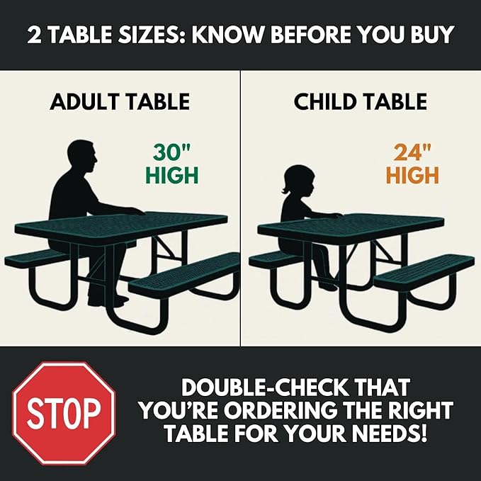 COATEDOUTDOORFURNITURE Heavy-Duty Portable Outdoor Kids Table, Expanded Metal Kids Picnic Table, Commercial-Grade Picnic Table, Made in America (4ft Rectangular, Childrens, Textured Dark Green)