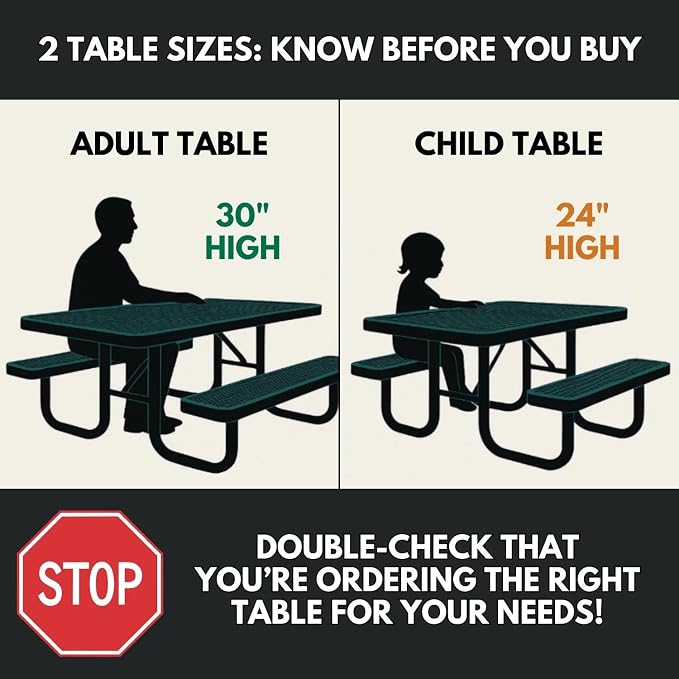COATEDOUTDOORFURNITURE Heavy-Duty Portable Outdoor Kids Table, Punched Steel Kids Picnic Table, Commercial-Grade Picnic Table, Made in America (6ft Rectangular, Childrens, Textured Brown)