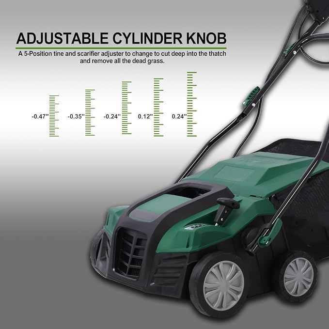 16 Inches Scarifier,2-in-1 Electric Dethatcher Scarifier with Removable Collection Bag,Lawn Scarifier with Adjustable System,Electric Lawn Dethatcher for Home Garden