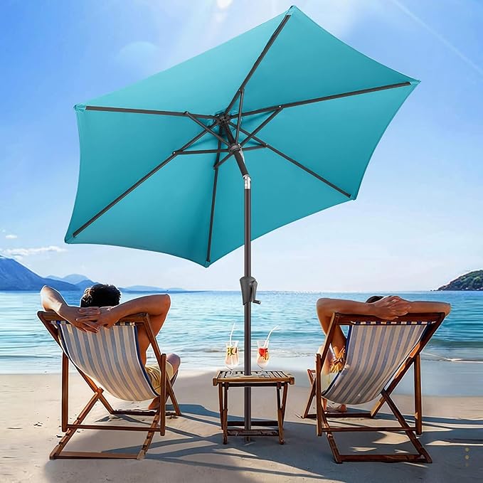 7.5ft Outdoor Patio Umbrella - Table Umbrella Waterproof UV Protection, Sombrillas de Patio with Push Button Tilt, Sun Umbrella for Pool, Porch, Garden, Deck, Backyard (Aqua Blue)