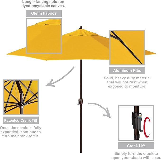 California Umbrella 9' Round Aluminum Outdoor Deck, Pool or Patio Umbrella, Crank Lift, Auto Tilt, Bronze Pole, Lemon Olefin