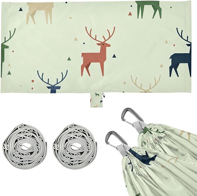 Geometric Deer Outdoor Hammock with Tree Straps Cloth for Outside Beach Patio Garden