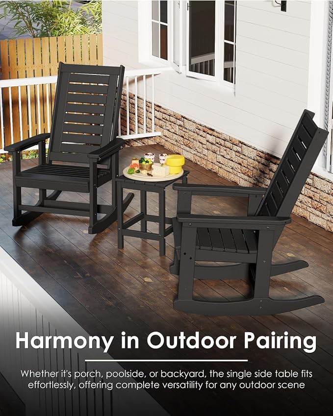 GREENVINES Adirondack-Outdoor-Side-Table | Set of 2 | Single-Tier | 14 x 13 Inches | HDPE Plastic | All Weather | Black | Outside End Tables | for Patio Porch Backyard Indoor