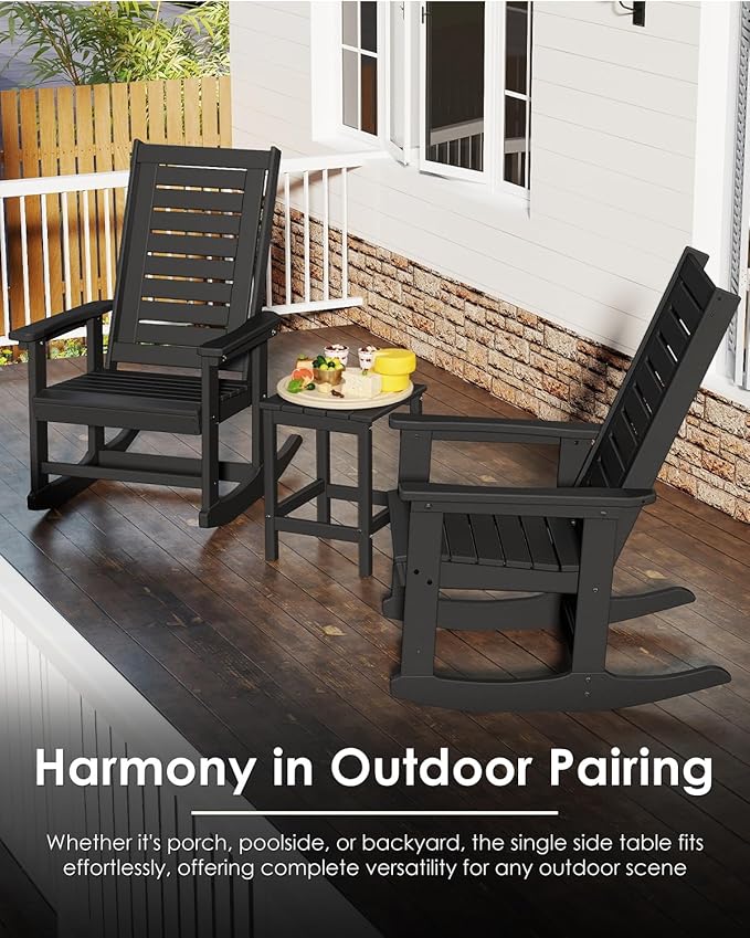 GREENVINES Adirondack-Outdoor-Side-Table | Single-Tier | 14 x 13 Inches | HDPE Plastic | All Weather | Black | Outside End Tables | for Patio Porch Backyard Indoor