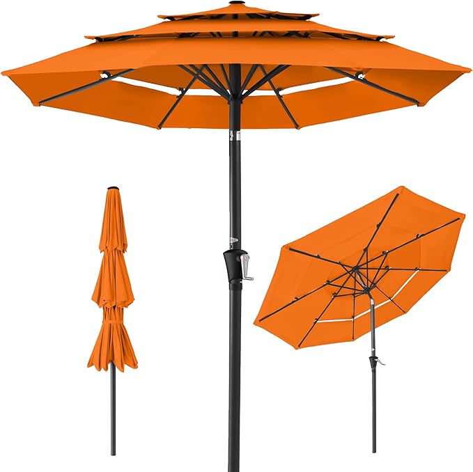 Best Choice Products 10ft 3-Tier Market Patio Umbrella, Outdoor Sun Shade with Tilt, Crank Lift, 8 Ribs for Backyard, Deck, Poolside