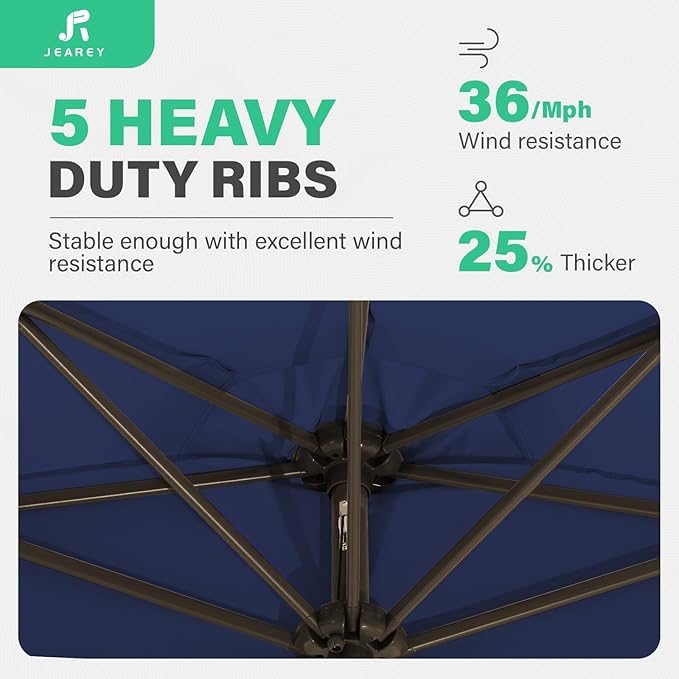 JEAREY 9ft Half Umbrella Outdoor Patio Umbrella Market Umbrellas with Crank, 1/2 Round Wall Umbrella 5 Sturdy Ribs UV Protection for Pool Garden Balcony Deck, Navy