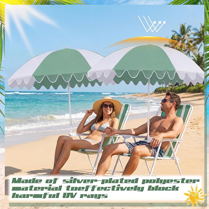 Abbylike 2 Pcs Scalloped Chair Umbrella with Universal Adjustable Clamp 38'' Portable Wheelchair Umbrella UPF 50+ Camping Chair Parasol with Bag for Outdoor Patio Lawn