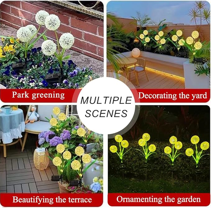 Solar Lights Outdoor, Decorative Animal & Flower Shaped Landscape Lights with Warm/Colorful LED, Auto On/Off Waterproof Solar Powered Decor for Yard Lawn Patio Gift Idea (Warm-Dandelion-2pack)