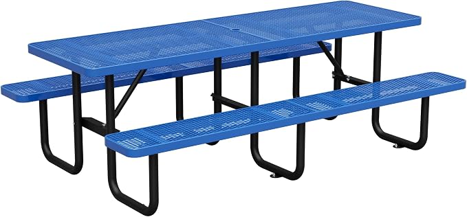 96" Heavy Duty Outdoor Picnic Table for 10, Galvanized Steel Frame with Umbrella Hole, 882LBS Capacity, Mesh Top – Picnic Camping Patio Garden