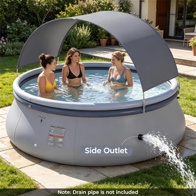 118" Inflatable Swimming Pool with Sunshade Canopy, Large Blow Up Family Pool for Backyard, 792 Gal Portable Pool Above Ground with UV Protection, 2 Independent Air Chambers, Gray & Blue