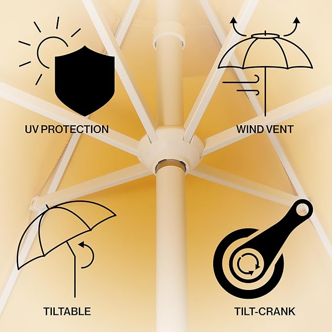 JONATHAN Y UMB1001 Collins 9 ft. Classic Cottage Tassel Market Patio Umbrella with Auto-Tilt, Crank, Wind Vent and UV Protection