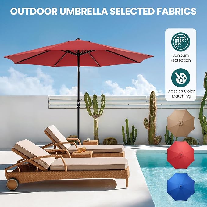 OLIXIS 9FT Patio Umbrella with Tilt and Crank Button & Sturdy Ribs Waterproof, 9Feet Patio Table Umbrella Perfect for Poolside, Terrace, Beach and Outdoor Restaurant