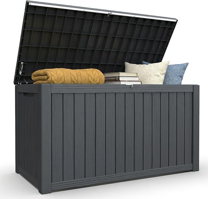 200 Gallon Waterproof Outdoor Storage Box, Lockable Deck Boxes With Handle, Indoor and outdoor Resin Storage Box for Garden Tools, Patio Cushions, Package Delivery, Black