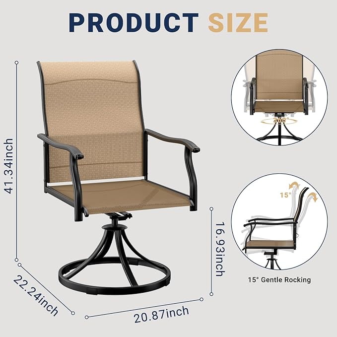 LEVELEVE 2-Piece Swivel Dining Chairs, Outdoor Patio Bistro Chairs for Lawn, Garden, Deck, Backyard & Porch (Matching Series for 5-Piece Set)