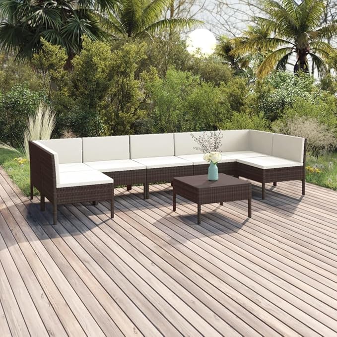 8 Piece Patio Lounge Set with Cushions,Patio Sofa,Outdoor Daybed,Outdoor Furniture Sets,Patio Seating,Patio Conversation Sets,Modern Set,Patio Furniture Set,Front Porch Furniture, Poly Rattan Brown