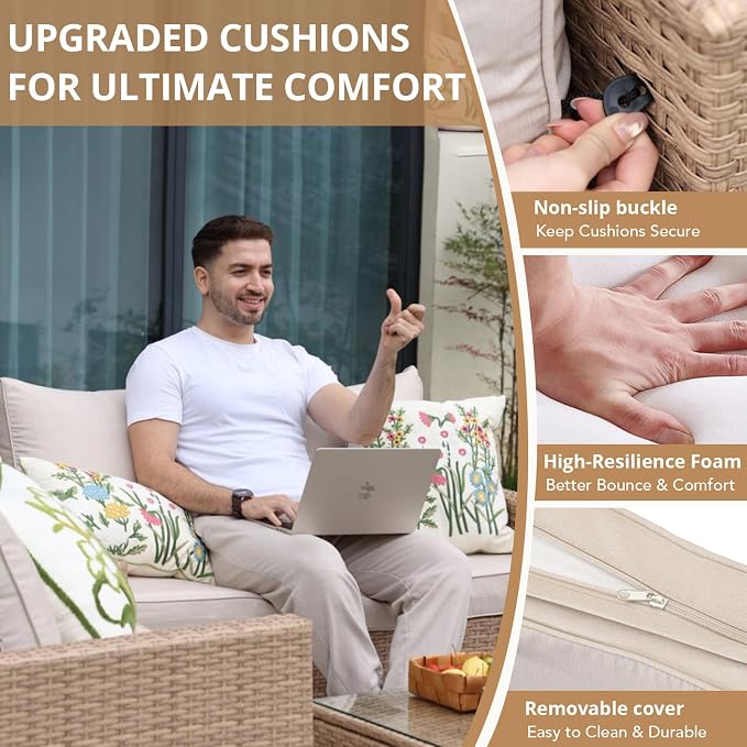 2-Piece Outdoor Single Chairs, All-Weather Wicker Patio Sofa Set with Cushions for Garden, Poolside, Porch, Beige