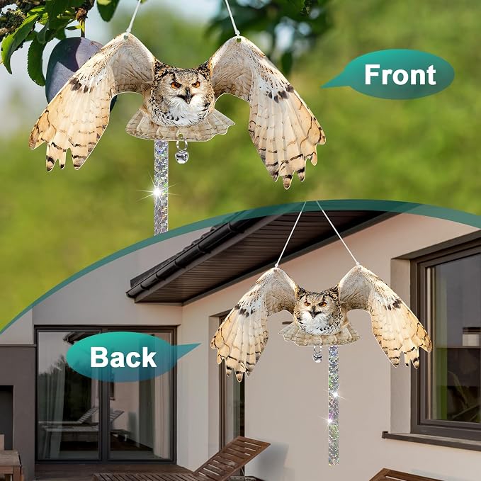 Owls to Keep Birds Away: 3Pcs Fake Owl with Reflective Tape for Garden Patio, Reflective Hanging Decoration to Keep Birds Pigeon from Windows Tree