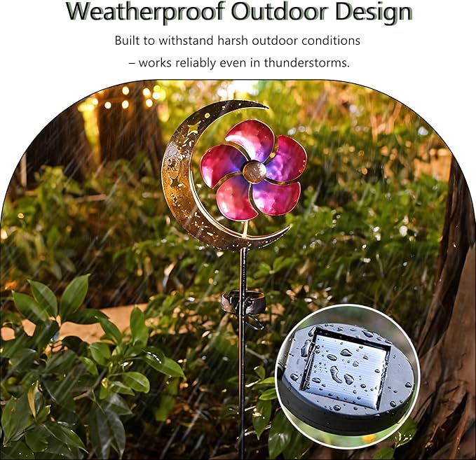 Solar Moon Windmill Decorative Garden Light, Lawn Lamp Light, Metal Stake Windmill with Glass Ball LED, Outdoor Lawn Lamp for Yard Decoration (Blue)