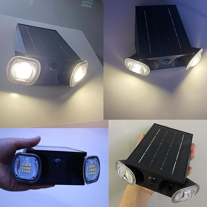 SOTTLOT Outdoor Solar Lights, Double Head Solar Wall Light, 800LM 4000K Dimmable Solar Flood Lights for Outside, Wall, Patio Decorative, Motion Sensor, Waterproof, Dark Grey