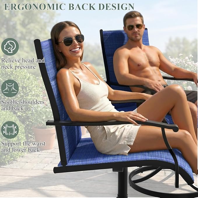 9 Pieces Patio Table and Chairs Set, 75.6" Metal Dining Table with Umbrella Hole, 8 High Back Textilene Swivel Chairs,Dining Table Set for 8, Outdoor Furniture for Porch Deck Yard Balcony, Blue