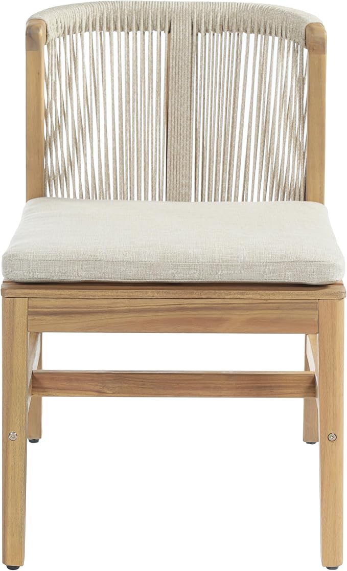 Christopher Knight Home Lisa 7 Piece Dining Table Set For 6, Outdoor Dining Set With Oval Patio Table And Armless Chairs, Acacia Wood Dining Chairs Set With Rope-Woven Backrests, Light Teak+Teak+Beige