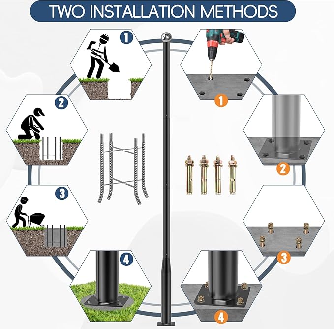 Street Light Pole 13Ft Tall, Street Lamp Post for Outdoor Lighting Fixtures with Two Types of Ground Mounting Brackets, Outdoor Light Pole for Parking Lot, Patio, Street, Backyard, Exterior House