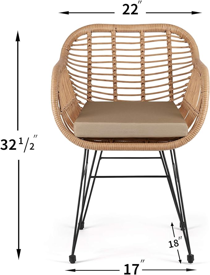 WestinTrends 3 Pc Set Furniture Wicker Rattan Patio Conversation Seating Chair with Cushions and Table for Indoor Outdoor, Balcony, Porch, Garden, Pool, Deck, Lounge, Beige