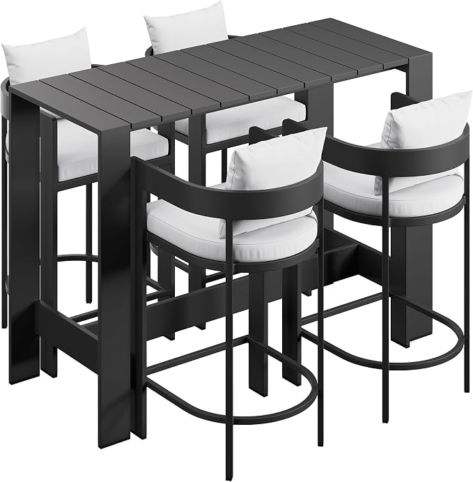 Modway Tahoe 5-Piece Outdoor Patio Bar Table Set in White