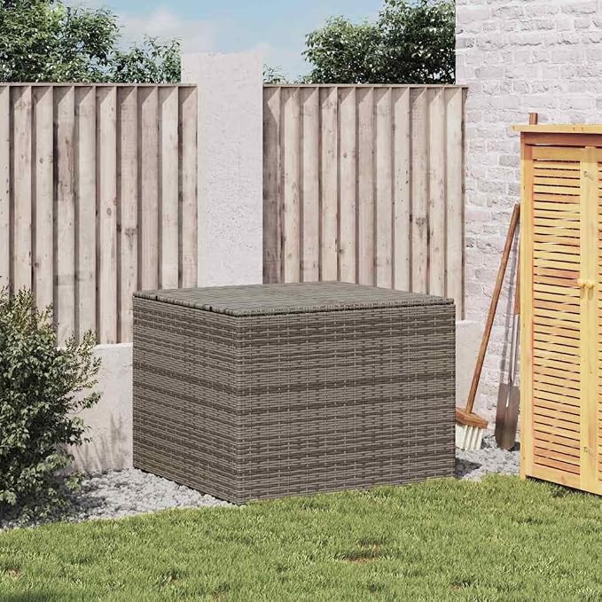 Poly Rattan Garden Storage Box Gray with Waterproof Bag, Outdoor Storage Box for Cushions Pillows Blankets, Powder-Coated Steel Frame
