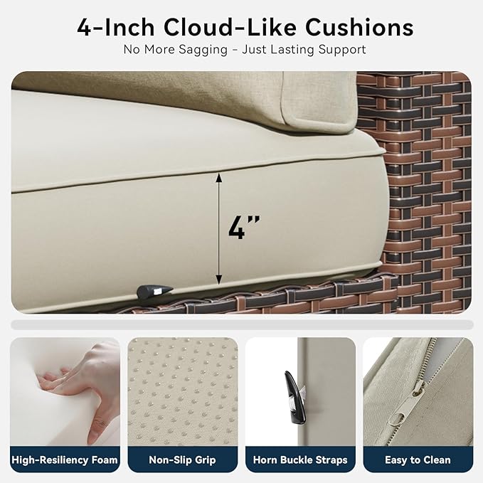 LazySunsets 14 Piece Outdoor Patio Furniture Set with Coffee Table, Outdoor Patio Furniture Sets with Waterproof Cover and 4'' Cushion, Wicker Outdoor Conversation Set for Backyard & Garden, Beige