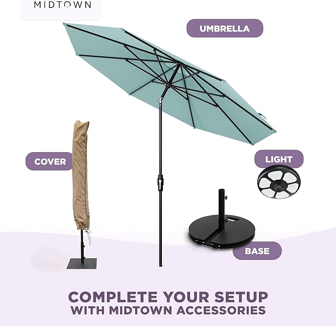 The Swilt 8 Feet Outdoor Umbrella With Terylast Seawater (Aqua) Polyester Fabric - Fiberglass Ribs, Auto-Tilt And Swivel Aluminum Frame Patio Umbrella For Deck, Garden, Pool - Black Pole
