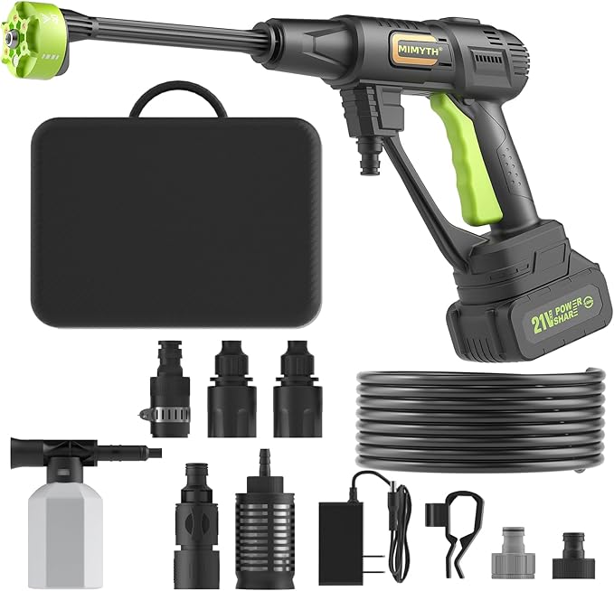 Cordless Portable Washer, Handheld Washer, Battery Operated Washer for Car Home Outdoor Patio Garden, Lightweight Car Washer, Washer with Foam Pot, Cleaner with 23FT Elastic Hose (Blackgreen)