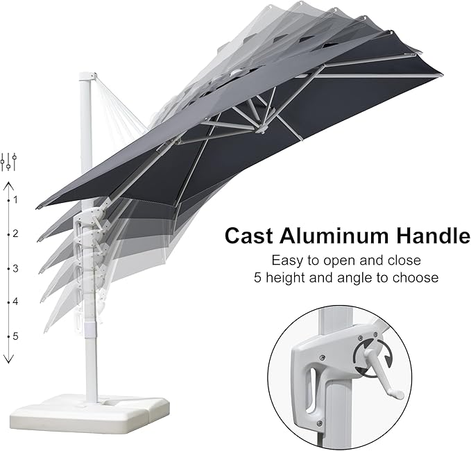 PURPLE LEAF 8 FT Patio Umbrella With Base White Cantilever Umbrella Square Outdoor Offset Umbrella Windproof with 360° Rotation for Garden Deck Pool, Light Grey