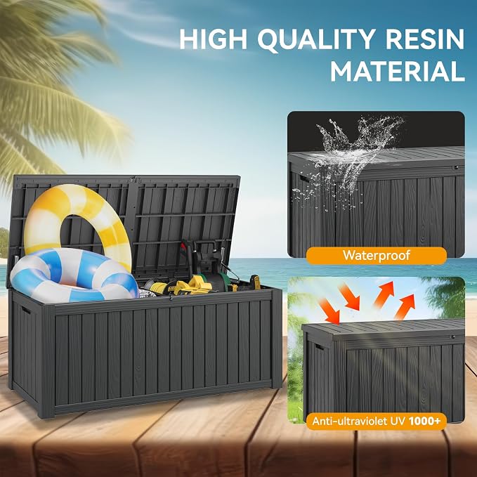 Outdoor Storage Box, 180 Gallon Resin Deck Boxes Outdoor Waterproof For Patio Furniture, Garden Tools, Pool Supplies, Lockable And UV Resistant (Striped Black)