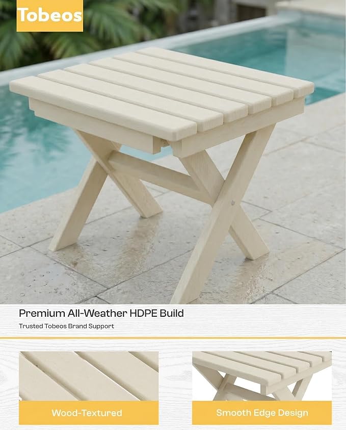 Outdoor Folding Side Table,HDPE Material, Portable Space-Saving Design, Weather-Ready with Authentic Wood-Grain Feel (White, 1 Table)