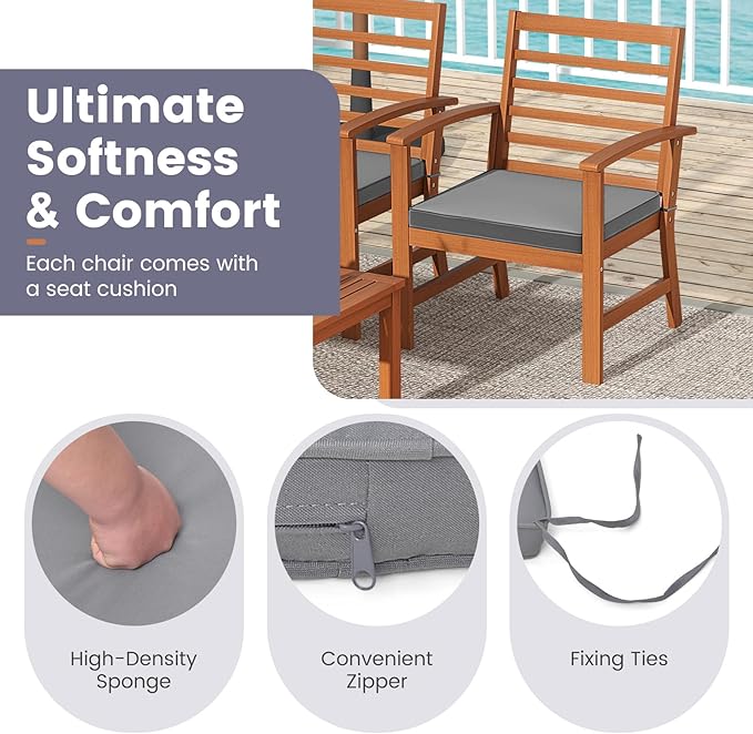 Tangkula 4 Pieces Outdoor Furniture Set, Acacia Wood Conversation Set w/Soft Seat Cushions, Stable Acacia Wood Frame, Patio Sofa & Coffee Table Set for Backyard, Porch, Poolside (Grey)