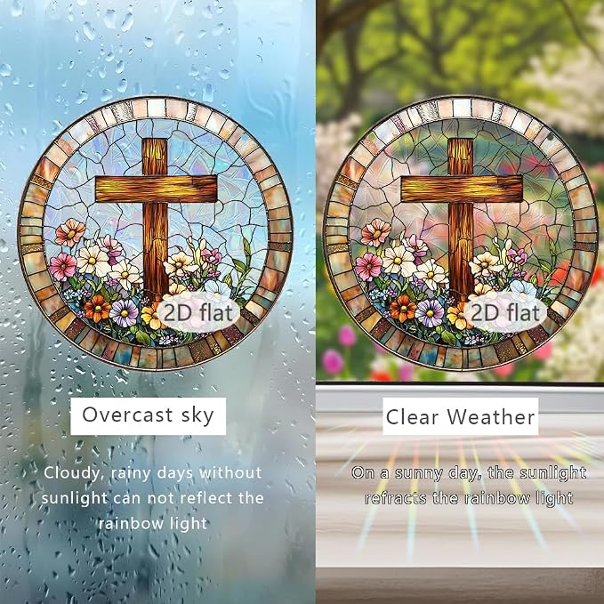 Acrylic Suncatcher Window Hanging, Cross Sun Catcher Rainbow Indoor Window Decoration for Living Room Bedroom, Summer Home Balcony Ornaments Deco, 7.87 x 7.87 inches