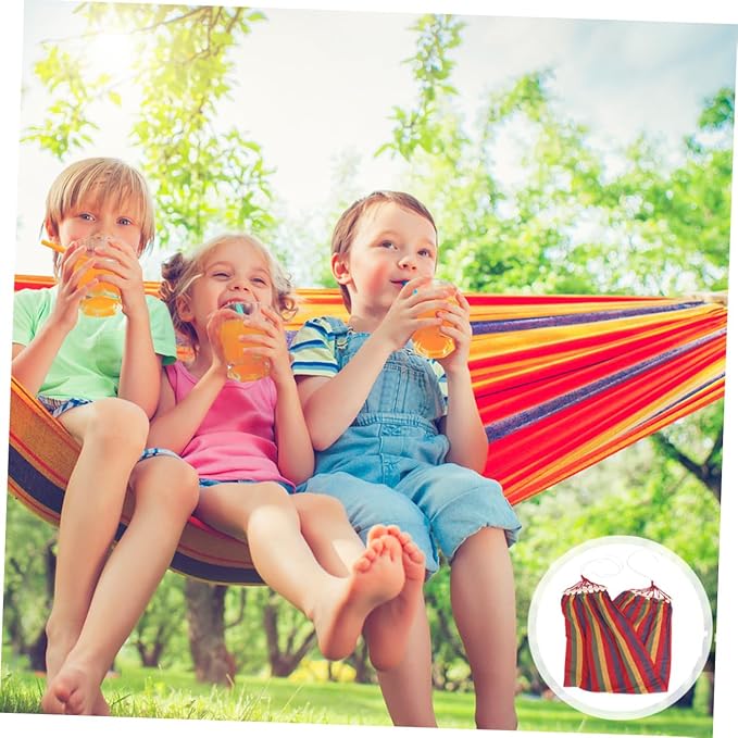 Ciieeo Canvas Single Person Hammock with Anti-tip Design, Rainbow Striped Outdoor Swing for Travel, Camping, and Backyard Leisure