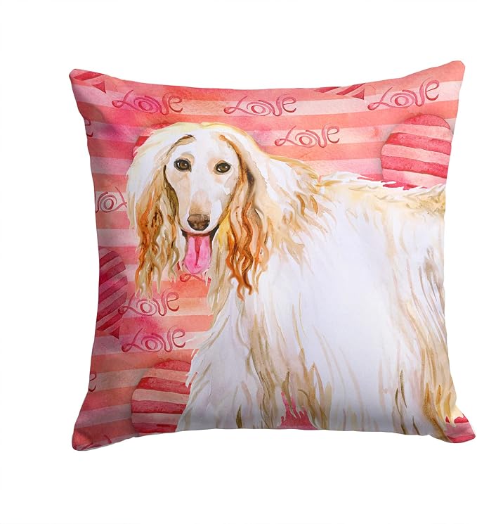 Caroline's Treasures BB9789PW1414 Afghan Hound Love Fabric Decorative Pillow, Red Machine Washable, Indoor Outdoor Decorative Pillow for Couch, Bed or Patio, 14Hx14W