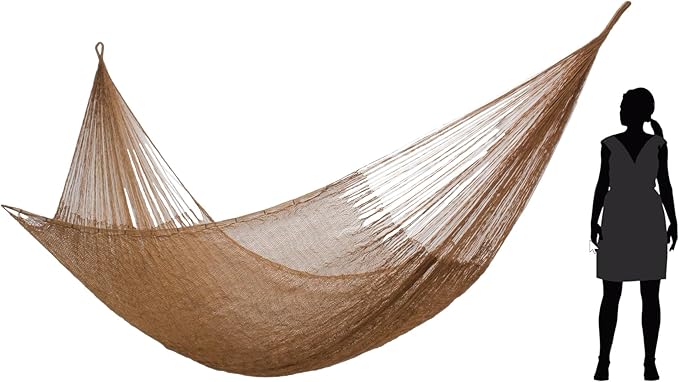 NOVICA Metallic Copper Brown Nylon Hand Woven Mayan Rope 2 Person XL Hammock, 'Glowing Bronze' (Double)