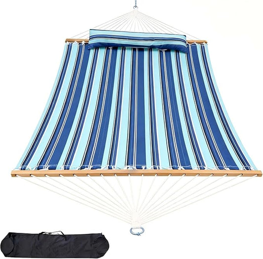 Ferrisland Double Hammock for Outside, Blue Green Striped Soft Hammock for Indoor Outdoor Patio Yard Garden and Balcony, 550 lbs Weight Capacity Portable Hammock with Carrying Bag (Blue Green Striped)