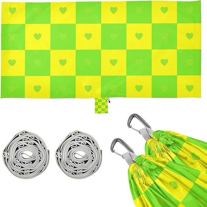 Buffalo Plaid Check Yellow Green Heart 330lb Capacity Outdoor Hammocks Rope Hammock for Indoor Outdoor Patio hamacas para Deck