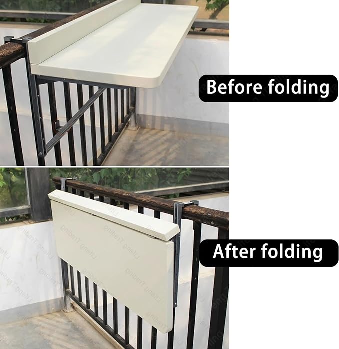 Outdoor Balcony Bar Table for Railings Aluminium Folding Balcony Shelf 5 Height Adjustable Wall-Mounted Side Table Saving Space 120 lbs Loading Serving Table for Patio Deck(White,39.4x15.7in)