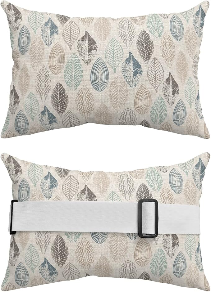 Outdoor Pillows Covers with Inserts Leaves Specimens Blue Khaki Teal Grey Burlap Waterproof Pillow with Adjustable Strap Throw Pillows for Patio Furniture Recliner Lounge Chair, 11x16 inch, 1PCS