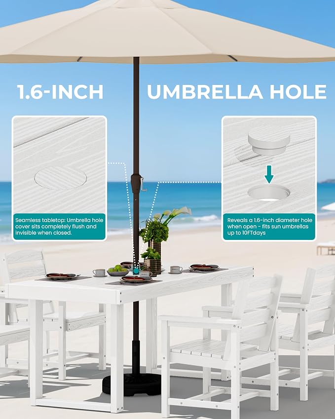 SERWALL HDPE Outdoor Dining Set for 4, 67'' Patio Table and Chairs Set | with Armchair Seat
