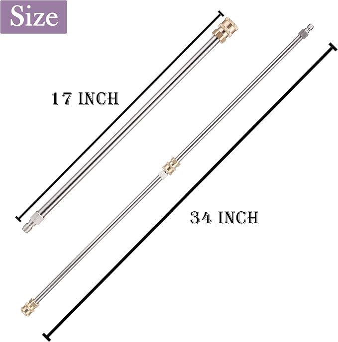 JOEJET Power Washer Extension Wand, 17 Inch Stainless Steel Pressure Washer Lance with 1/4 Inch Quick Connect, 2 Pack